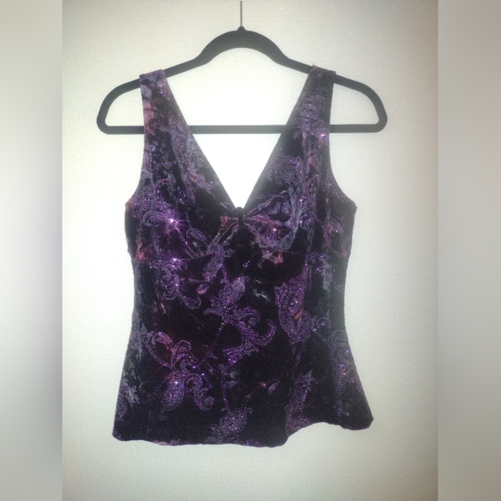 Ing sleeveless crushed velvet top with sparkles, dark purple, 1X